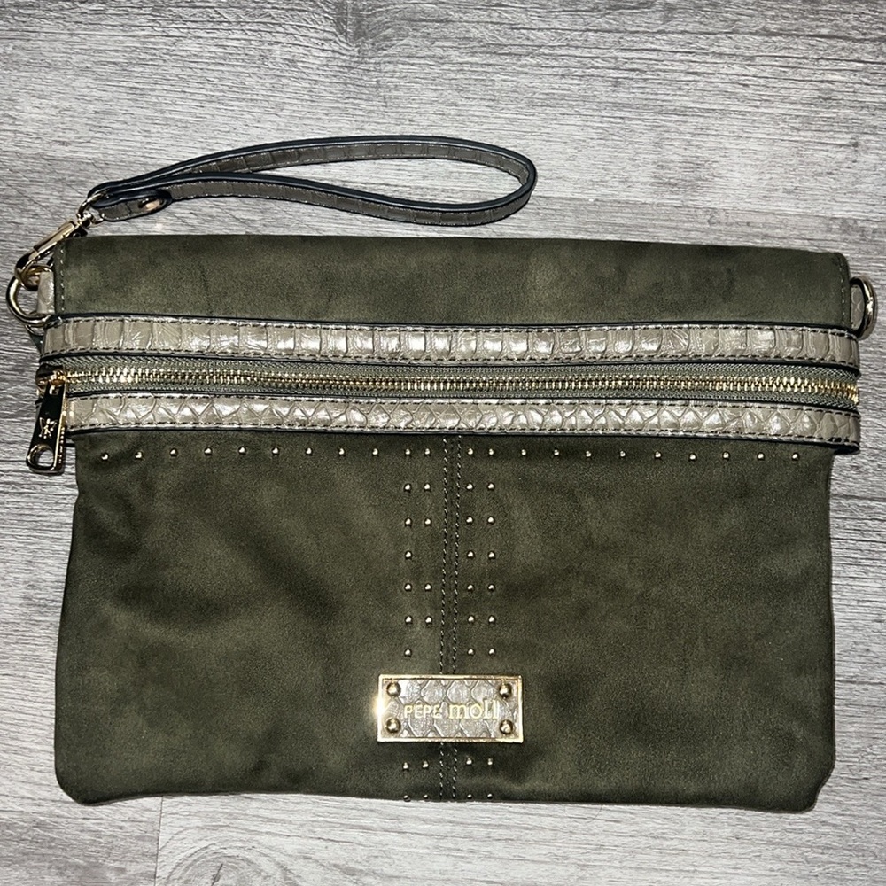Pepe Moll Olive Green Studded Clutch/Wristlet